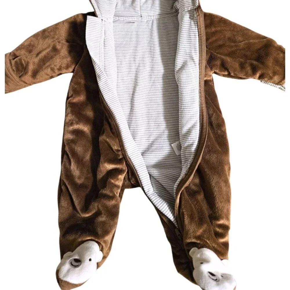 Carter's Brown Bear Hooded Soft Fleece One Piece Snowsuit Baby Size 3 Months